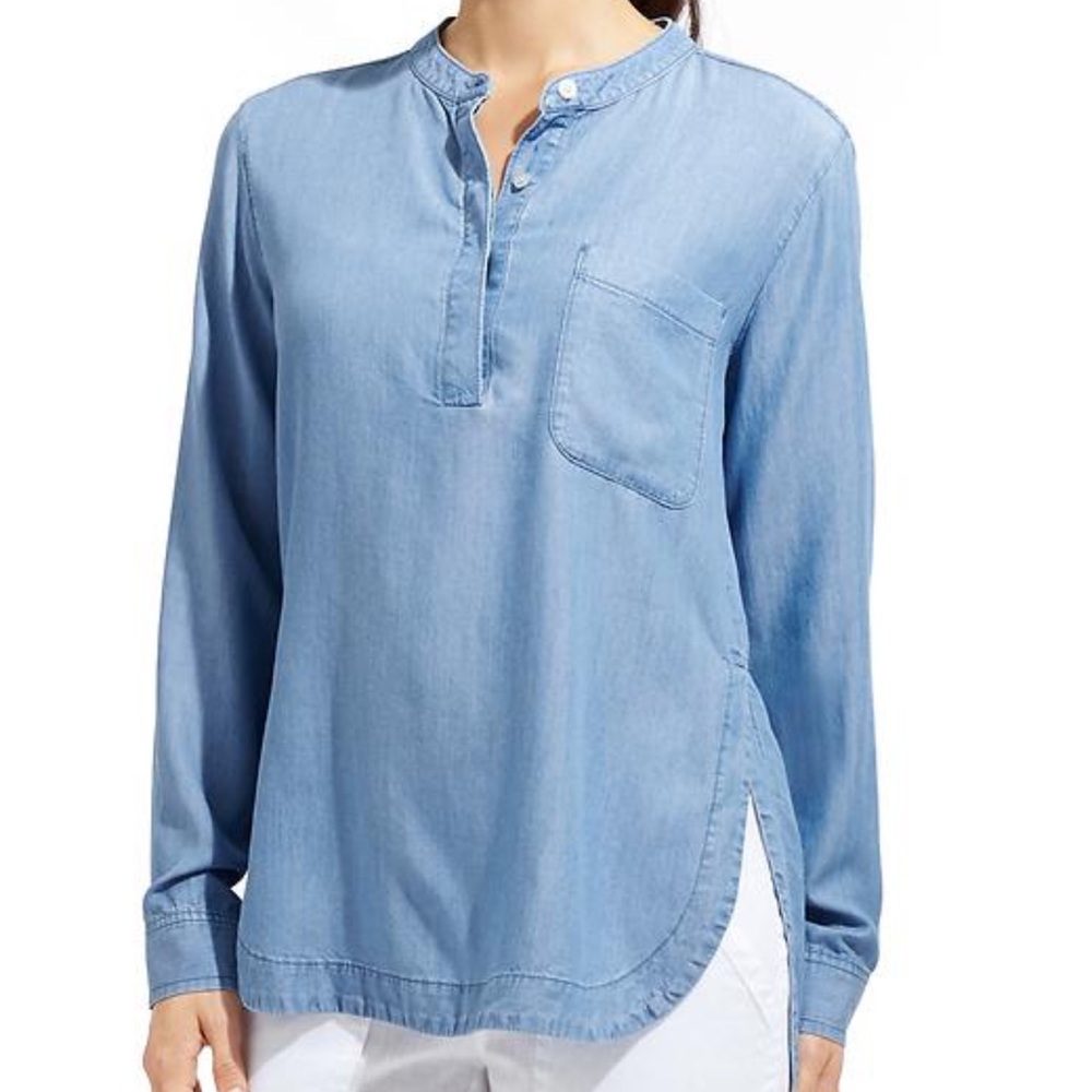 Athleta tencel chambray Henley‎ popover top ladies size medium